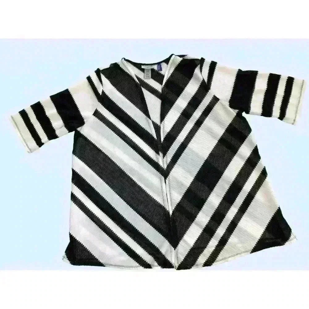 Catherines Open Cardigan 1X Petite Pointelle Knit Striped  Career Casual